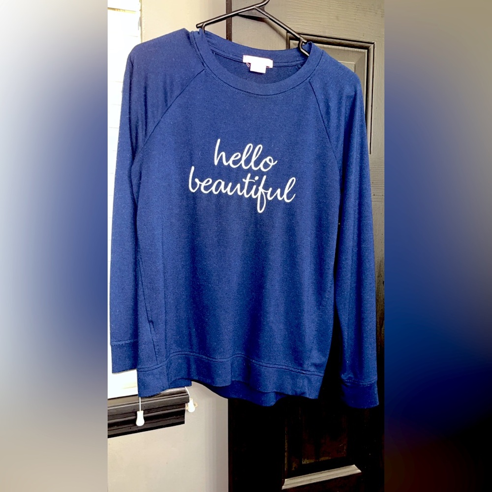 Navy blue with white lettering Hello Beautiful super soft light sweatshirt